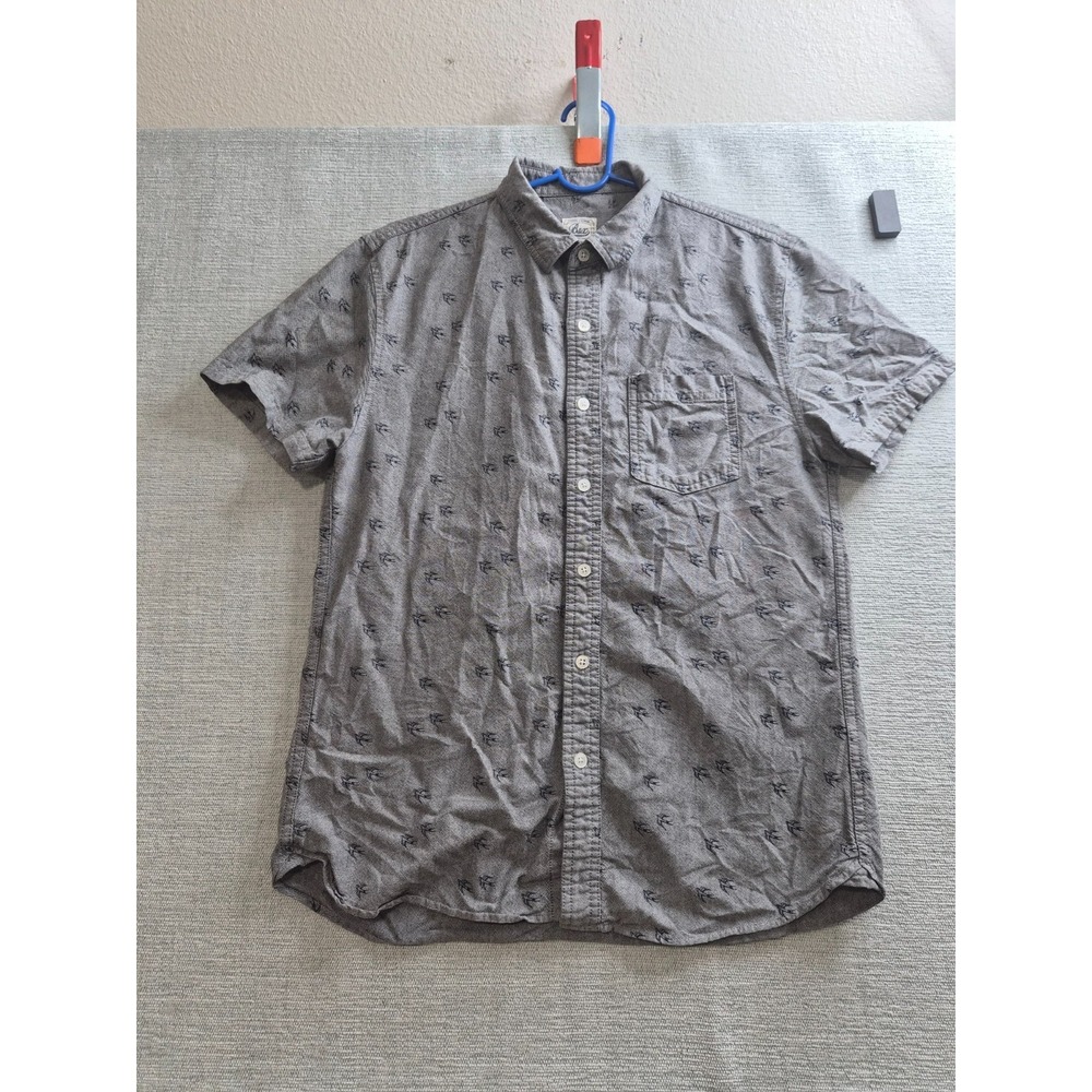 BSX Shirt Mens Large Gray Cotton Swallows Print Button Front Casual Back Box